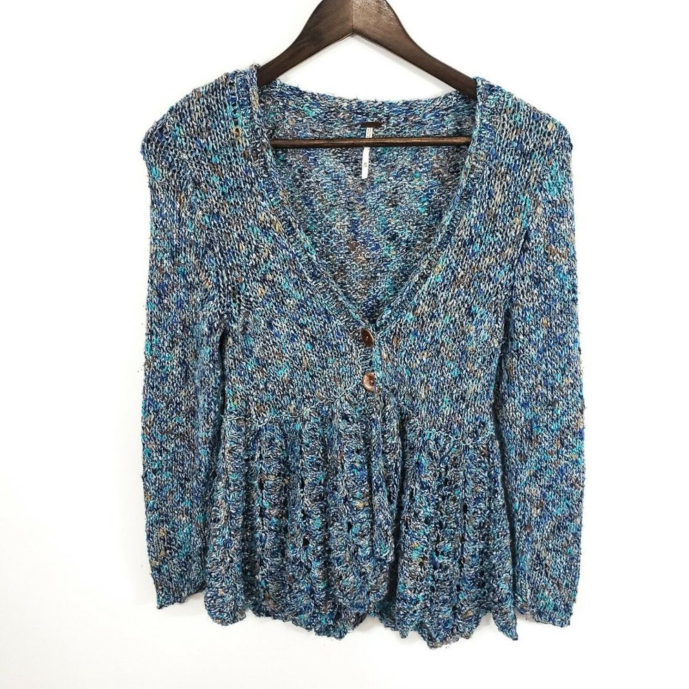 Free People Knit Button Up Peplum Sweater